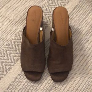 Brown Suede Open Toe Mules